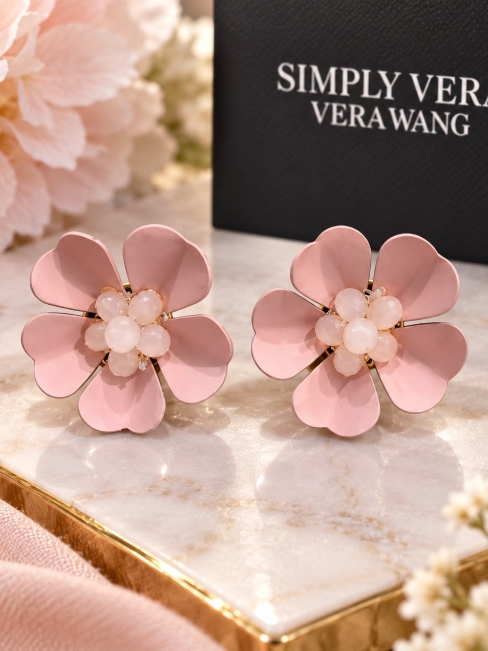 Simply Vera Vera Wang Blush Pink Floral Cluster Earrings